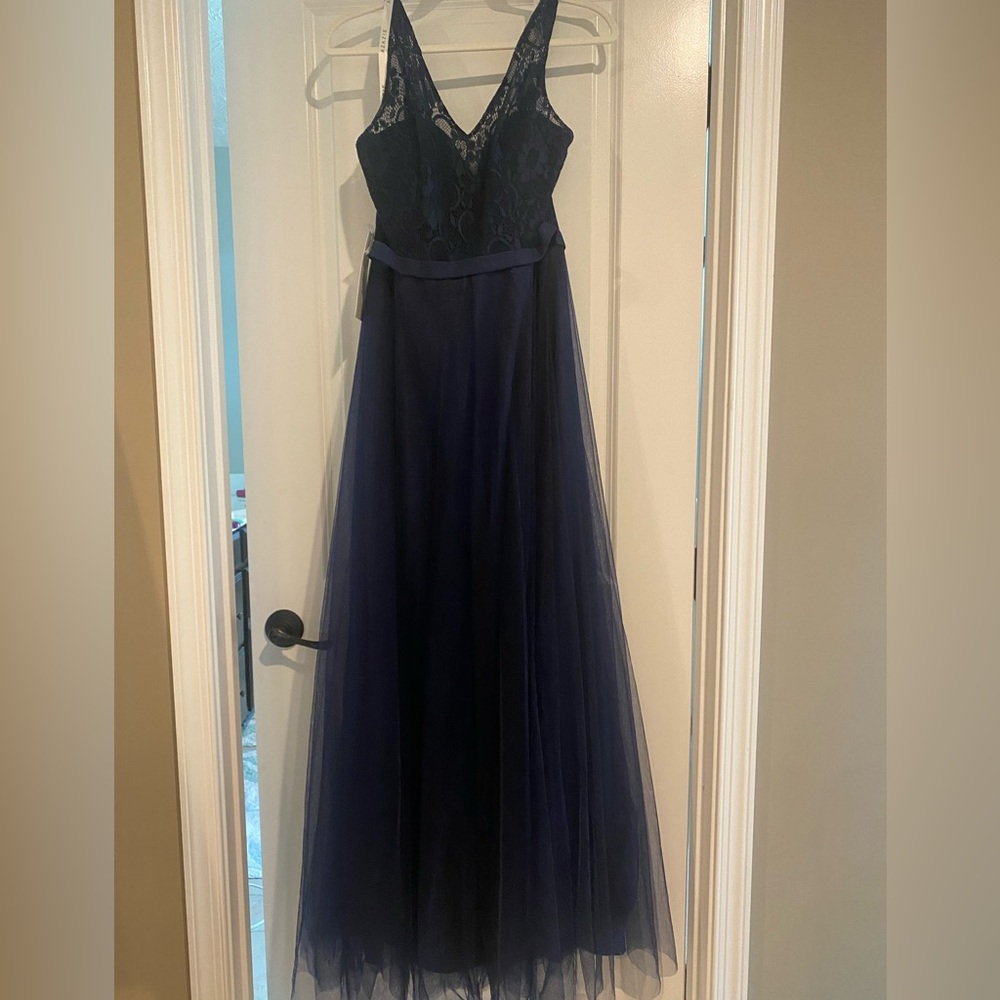 Azazie dark navy bridesmaids dress
